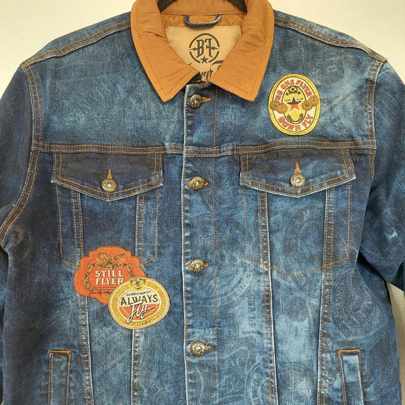 Born Fly Men's Blue Label Patched Denim Jacket Size Meduim - Picture 2 of 9